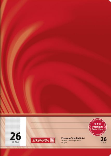 BRUNNEN 104472602 Schulheft Vivendi A4 5 mm kariert, mit Rand, Lin. 26 rot