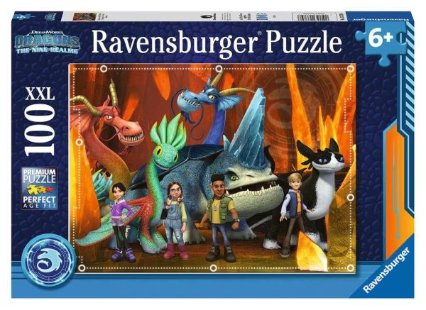RAVENSBURGER 13379 Kinderpuzzle XXL 100 Teile Dreamwork Dragons: Die 9 Welten