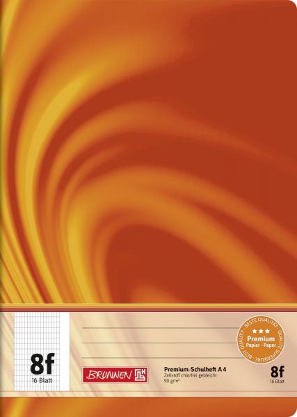 BRUNNEN 104470802 Schulheft Vivendi A4 5 x 7 mm rautiert mit Rand, Lin. 8f orange