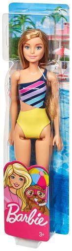 MATTEL GHW41 Barbie Beach Puppe mit Badeanzug im Streifenmuster