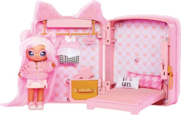 MGA Entertainment 585589EUC Na! Na! Na! Surprise 3-in-1 Backpack Bedroom Series 3 Playset- Pink Kitt