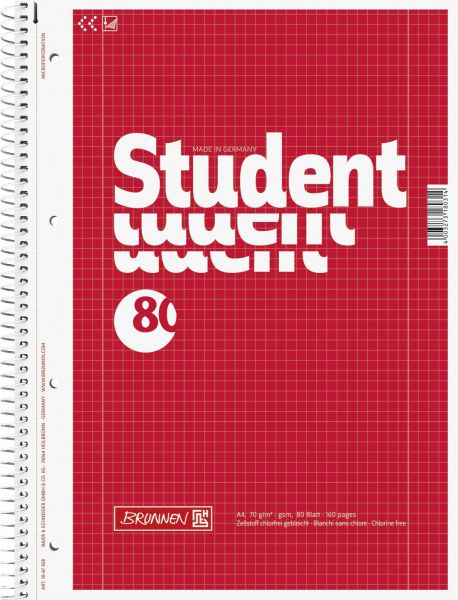 BRUNNEN 1067928 Collegeblock Student, A4, 80 Blatt, gelocht, Lineatur 28