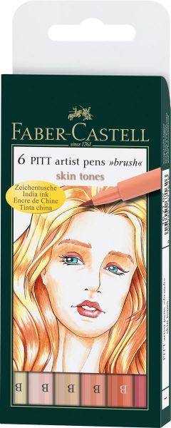 Faber-Castell 167162 Tuschestift PITT artist pen, B, Skin 6er Etui