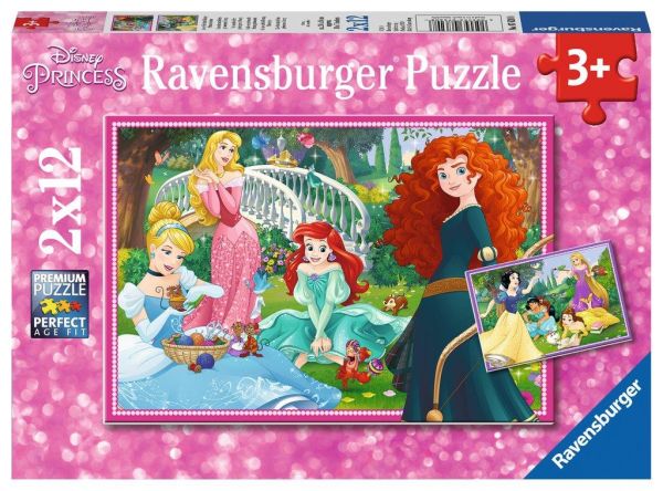 Ravensburger 07620 Kinderpuzzle Disney Prinzessinnen, In der Welt der Disney Prinzessinnen, 2 x 12 T