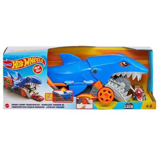 HOT WHEELS GVG36 Hungriger Hai-Transporter für bis zu 5 Spielzeugautos