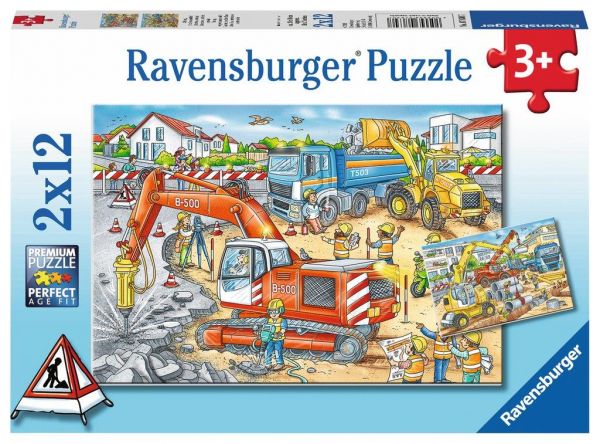 Ravensburger 07630 Kinderpuzzle Achtung, Straßenbaustelle!, 2x12 Teile