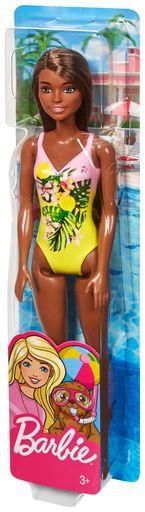 MATTEL GHW39 Barbie Beach Puppe mit Badeanzug im Tropenmuster