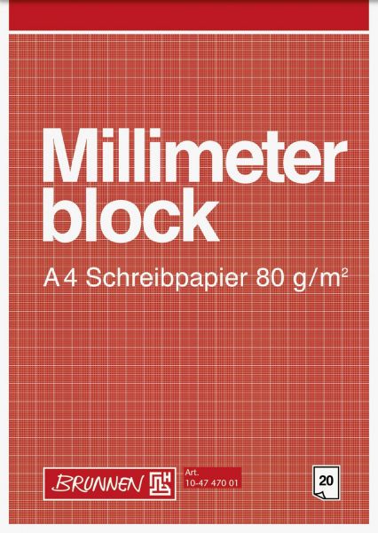 BRUNNEN 104747001 Millimeterblock, 80g/m², A4, 20 Blatt