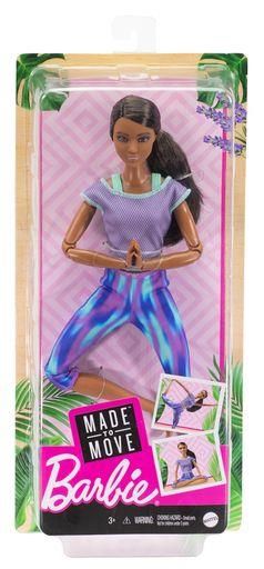 MATTEL GXF06 Barbie Made to Move Puppe (Afro-Style) im lila Yoga Outfit