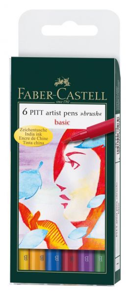 Faber-Castell 167103 Pitt Artist Pen Brush Tuschestift, 6er Etui, Basic