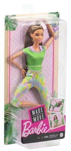 MATTEL GXF05 Barbie Made to Move Puppe (brünett) im grünen Yoga Outfit