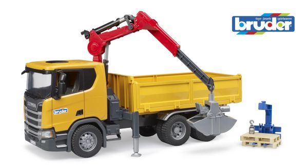 Bruder 03551 Scania Super 560R Baustellen-LKW mit Kran und 2 Paletten