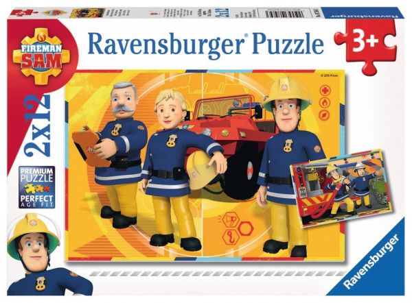 Ravensburger 07584 Puzzle Feuerwehrmann Sam, Sam im Einsatz 2x12 Teile