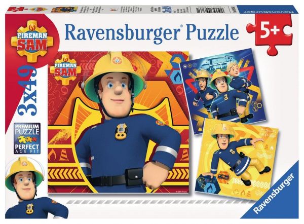 Ravensburger 09386 Puzzle Feuerwehrmann Sam, Bei Gefahr Sam rufen 3x49 Teile