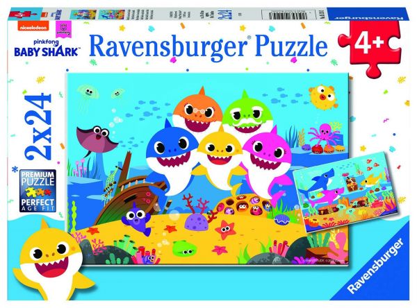 Ravensburger 05124 Kinderpuzzle Baby Shark, Baby Hai und seine Familie