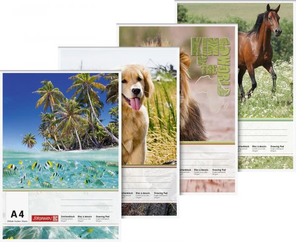 BRUNNEN 1047445 Zeichenblock A4, 120g/m², 20 Blatt, sortiert