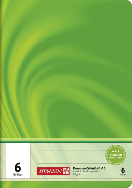 BRUNNEN 104570602 Schulheft Vivendi A5 unliniert, mit Linienblatt, Lin. 6 grün