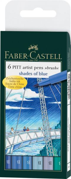 Faber-Castell 167164 Tuschestift PITT artist pen, B, blue, 6er Etui