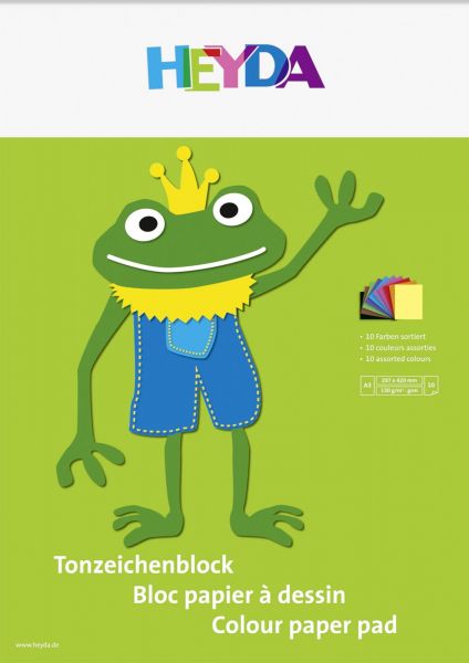 Heyda 2047123 Tonzeichenblock A3 130g, 10 Blatt farbig