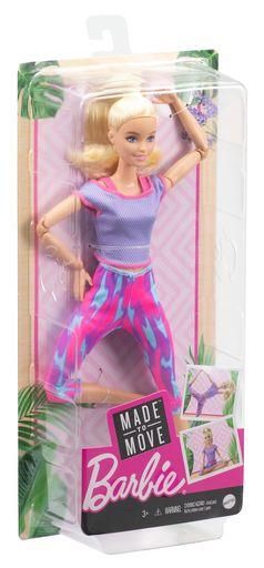 MATTEL GXF04 Barbie Made to Move Puppe (blond) im lila Yoga Outfit